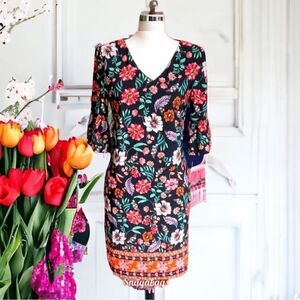 LAUNDRY NWT BLUE FLORAL SHIFT DRESS FLUTTER 3/4” SLEEVES SIZE 6